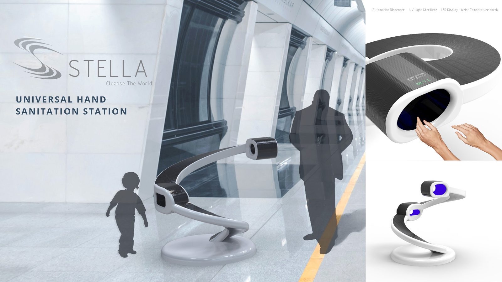 Stella hand-sanitation station — concept presentation board