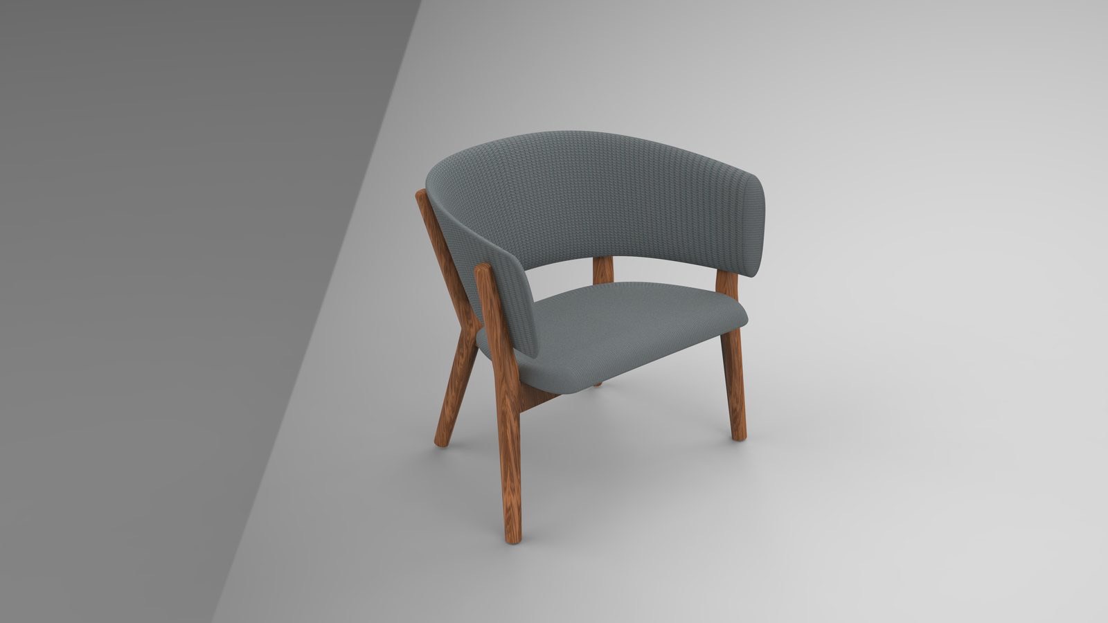 Mid-century lounge chair — grey upholstery on a walnut frame